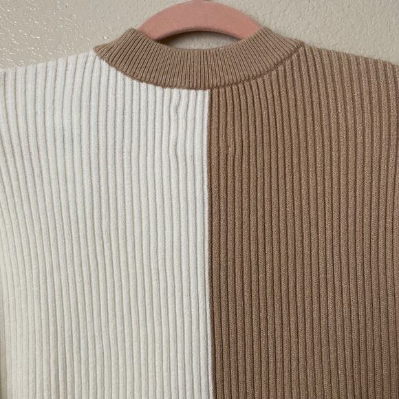 Abercrombie & Fitch Sweater Womens Small Tan Luxeloft Colorblock Ribbed Knit - Picture 7 of 12